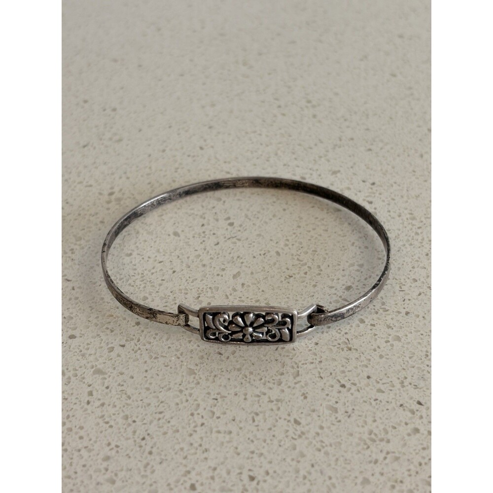 Vintage 925 Sterling Silver Floral Bangle Bracelet Scroll Flower